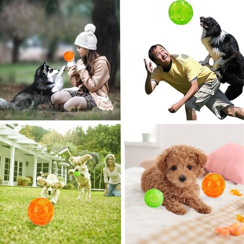 Dog Squeaky Ball, Pet Squeak Chew Bouncy Rubber Toy Balls for Small Large Dogs Indestructible Exercise Training Playing (3 Balls) in Saudi Arabia