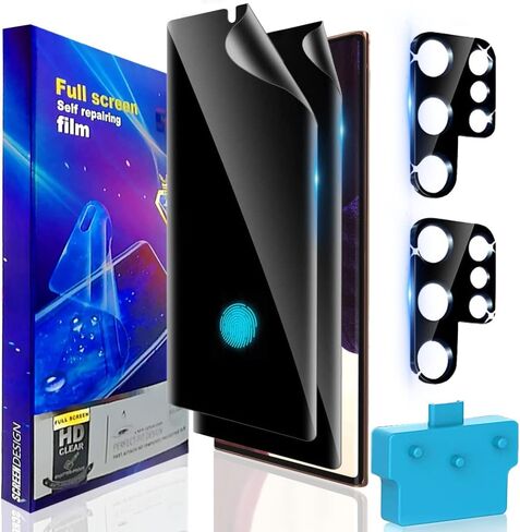 [2+2 لهاتف Samsung Galaxy S23 Ultra واقي شاشة للخصوصية 6.8 بوصة [ليس زجاجًا]، [يدعم بصمات الأصابع] طبقة مرنة ناعمة من مادة TPU مضادة للتجسس مع واقي عدسة كاميرا من الزجاج المقوى وإطار 1X in Kuwait