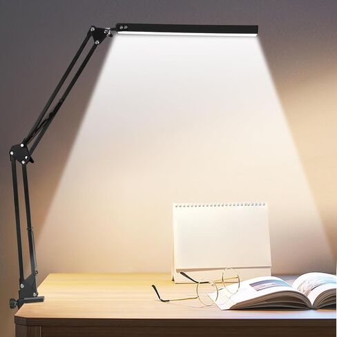 LED Desk Lamps for Home Office,Adjustable Swing Arm Desk Light with Clamp, 3 Color Modes,Dimmable 10 Brightness Levels,Memory Function Desk Lamp for Study, Reading-Black in Saudi Arabia