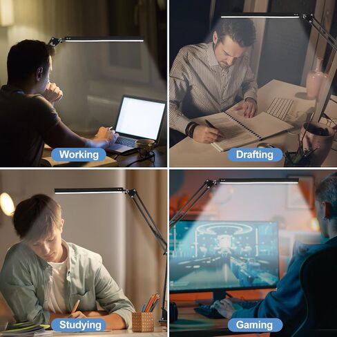 LED Desk Lamps for Home Office,Adjustable Swing Arm Desk Light with Clamp, 3 Color Modes,Dimmable 10 Brightness Levels,Memory Function Desk Lamp for Study, Reading-Black in Saudi Arabia