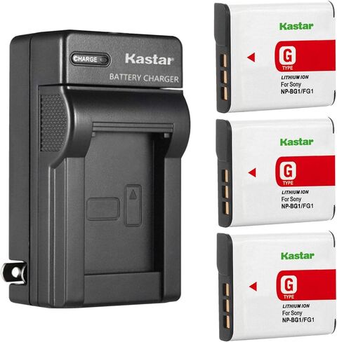 Kastar 3 عبوات من البطاريات وشاحن حائط تيار متردد متوافق مع Sony NP-BG1 NP-FG1 BC-CSG، Sony Cyber-shot DSC-W170 DSC-W200 DSC-W210 DSC-W215 DSC-W220 DSC-W230 DSC-W270 DSC-W275 DSC -W290 DSC-W300 DSC-W30 in Saudi Arabia