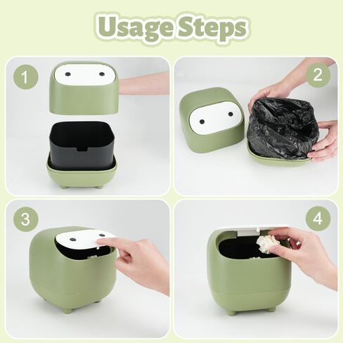 Mini Trash Can, Cute Small Trash Can with Lid, Desktop Paper Bin with 90 of Bin Liners, Portable Tabletop Dustbin, Cartoon Animal Rubbish Storage for Office Bedroom Desk Car Kitchen(Pink) in Saudi Arabia