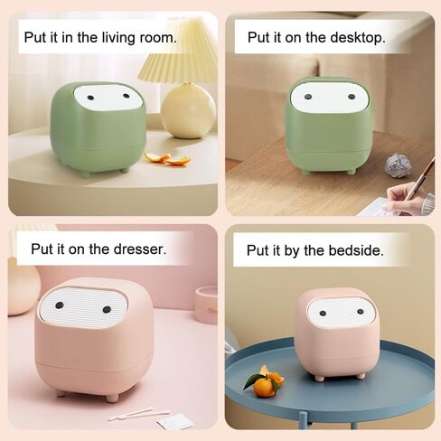 Mini Trash Can, Cute Small Trash Can with Lid, Desktop Paper Bin with 90 of Bin Liners, Portable Tabletop Dustbin, Cartoon Animal Rubbish Storage for Office Bedroom Desk Car Kitchen(Pink) in Saudi Arabia