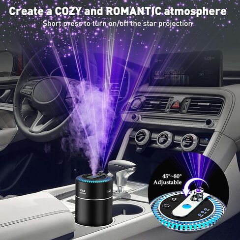 Smart Car Air Fresheners with Star Projector, Car Essential Oil Diffuser with 2 Natural Essential Oils, 160ml in Total, Lasts 6 Months, Auto On/Off Smart Car Diffuser(Black)… in Saudi Arabia