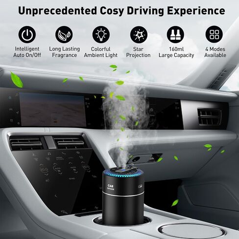 Smart Car Air Fresheners with Star Projector, Car Essential Oil Diffuser with 2 Natural Essential Oils, 160ml in Total, Lasts 6 Months, Auto On/Off Smart Car Diffuser(Black)… in Saudi Arabia