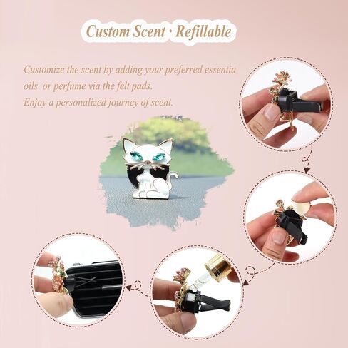 Cute Car Accessories 2pcs Black Cat Car Air Freshener Vent Clips Black Interior decoration for Women Teens Refillable Car Essential Oil Diffuser Bling Rhinestone Gothic Car Decor Car Charm in Saudi Arabia
