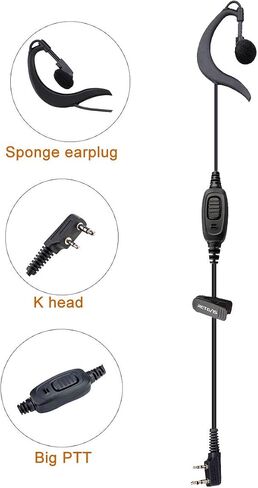 Retevis RT21 Walkie Talkie Earpiece with Mic, G-Type Soft Earhook, for RT22 RT68 RT21 H-777 RT22S RT15 RB29 RB45, Compatible with BAOFENG 888S pxton 2 Way Radio, 2 Pin Two Way Radio Earpiece(1 Pack) in Saudi Arabia