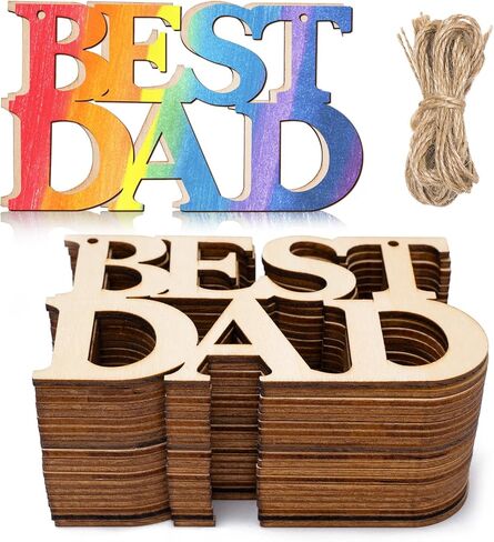 Fathers Day Crafts for Kids, 20 Pcs Best DAD Unfinished Wood Crafts for Classroom with Twine, DIY Wood Letters Ornaments Wooden Cutouts Gift Tag for Happy Fathers Day Dad Gifts Birthday Decorations in Saudi Arabia