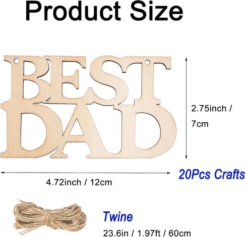 Fathers Day Crafts for Kids, 20 Pcs Best DAD Unfinished Wood Crafts for Classroom with Twine, DIY Wood Letters Ornaments Wooden Cutouts Gift Tag for Happy Fathers Day Dad Gifts Birthday Decorations in Saudi Arabia