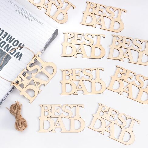 Fathers Day Crafts for Kids, 20 Pcs Best DAD Unfinished Wood Crafts for Classroom with Twine, DIY Wood Letters Ornaments Wooden Cutouts Gift Tag for Happy Fathers Day Dad Gifts Birthday Decorations in Saudi Arabia