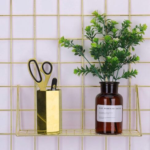 Multi-Function Wall Storage and Display Basket and Rack, Decorative Basket and Shelf for Wire Wall Grid Panel, 2-in-1,Gold in Kuwait