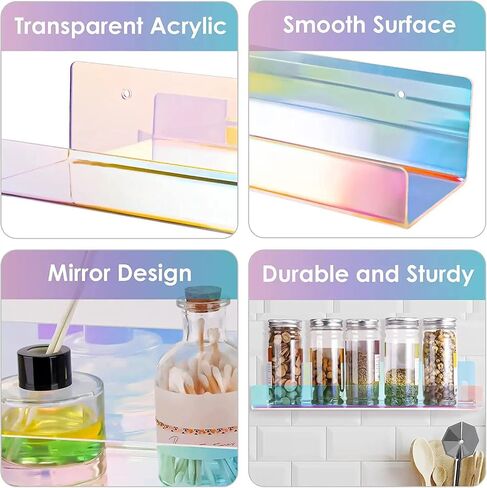 2PCS Iridescent Rainbow Wall Mounted Floating Shelves/Bookshelf,15" Acrylic nail Cuter Clear Shelf for Iridescent Home Decor, Kids,Kitchen, or Living Room Décor in Saudi Arabia
