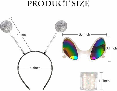 Alien Costume Accessories Antenna Headband Rainbow Lens Sunglasses Silver Holographic Glitter Halloween Cosplay Party Supply in Saudi Arabia