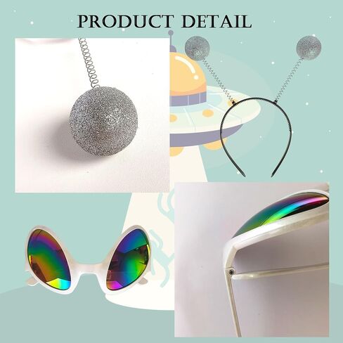Alien Costume Accessories Antenna Headband Rainbow Lens Sunglasses Silver Holographic Glitter Halloween Cosplay Party Supply in Saudi Arabia