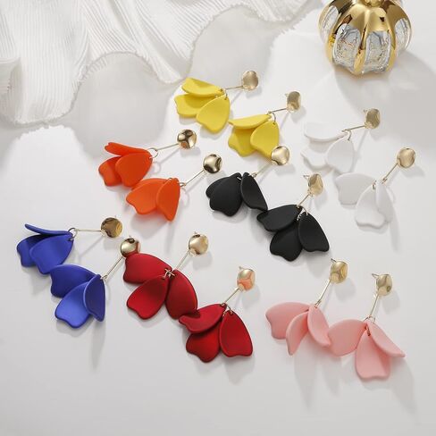 Acrylic Petal Earrings for Women, Long Rose Petal Dangle Earrings Boho Flower Statement Earrings Floral Jewelry Gift in Saudi Arabia
