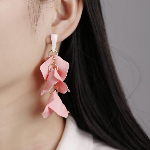 Acrylic Petal Earrings for Women, Long Rose Petal Dangle Earrings Boho Flower Statement Earrings Floral Jewelry Gift in Saudi Arabia