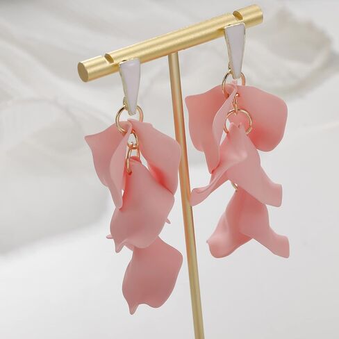 Acrylic Petal Earrings for Women, Long Rose Petal Dangle Earrings Boho Flower Statement Earrings Floral Jewelry Gift in Saudi Arabia