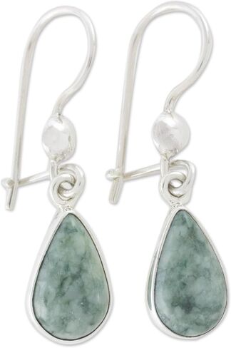 NOVICA Artisan Handmade Jade Dangle Earrings Fair Trade Sterling Silver Green Guatemala Cypress [1.4 in L x 0.4 in W x 0.2 in D] ' Pale Green Tears' in Saudi Arabia