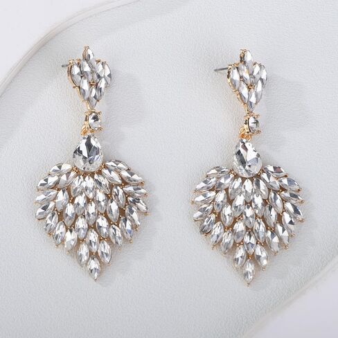 Fashion Art Deco Style Rhinestone Statement Earrings Heart Shape Rhinestone Dangle Drop Earrings Bohemian Style Sparkling Rhinestone Chandelier Earrings for Women Girls in Saudi Arabia