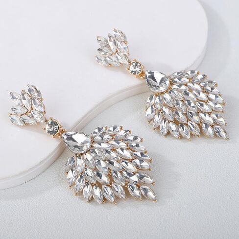 Fashion Art Deco Style Rhinestone Statement Earrings Heart Shape Rhinestone Dangle Drop Earrings Bohemian Style Sparkling Rhinestone Chandelier Earrings for Women Girls in Saudi Arabia