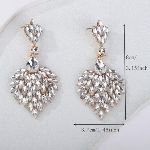Fashion Art Deco Style Rhinestone Statement Earrings Heart Shape Rhinestone Dangle Drop Earrings Bohemian Style Sparkling Rhinestone Chandelier Earrings for Women Girls in Saudi Arabia