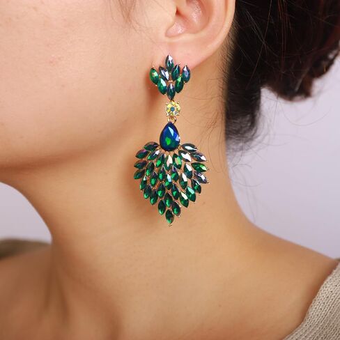 Fashion Art Deco Style Rhinestone Statement Earrings Heart Shape Rhinestone Dangle Drop Earrings Bohemian Style Sparkling Rhinestone Chandelier Earrings for Women Girls in Saudi Arabia