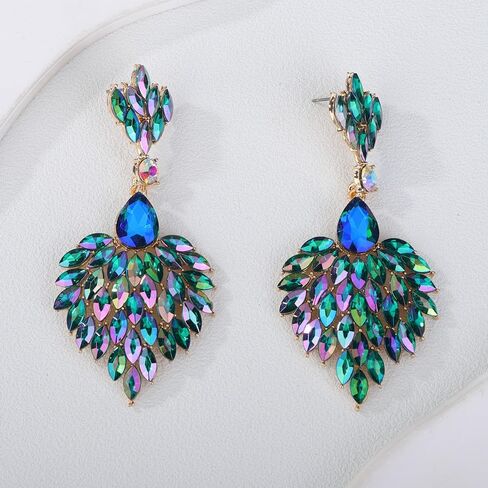Fashion Art Deco Style Rhinestone Statement Earrings Heart Shape Rhinestone Dangle Drop Earrings Bohemian Style Sparkling Rhinestone Chandelier Earrings for Women Girls in Saudi Arabia