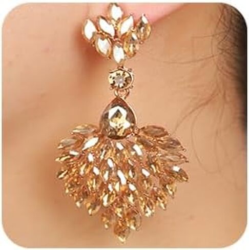 Fashion Art Deco Style Rhinestone Statement Earrings Heart Shape Rhinestone Dangle Drop Earrings Bohemian Style Sparkling Rhinestone Chandelier Earrings for Women Girls in Kuwait