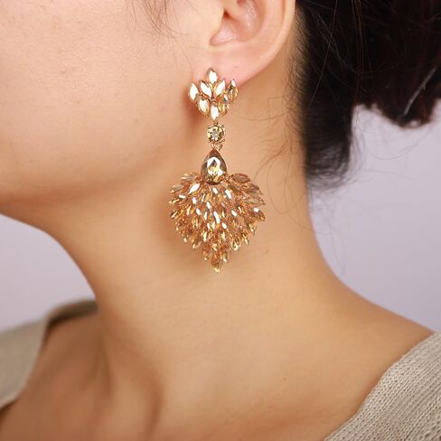 Fashion Art Deco Style Rhinestone Statement Earrings Heart Shape Rhinestone Dangle Drop Earrings Bohemian Style Sparkling Rhinestone Chandelier Earrings for Women Girls in Kuwait