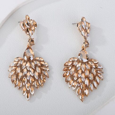 Fashion Art Deco Style Rhinestone Statement Earrings Heart Shape Rhinestone Dangle Drop Earrings Bohemian Style Sparkling Rhinestone Chandelier Earrings for Women Girls in Kuwait
