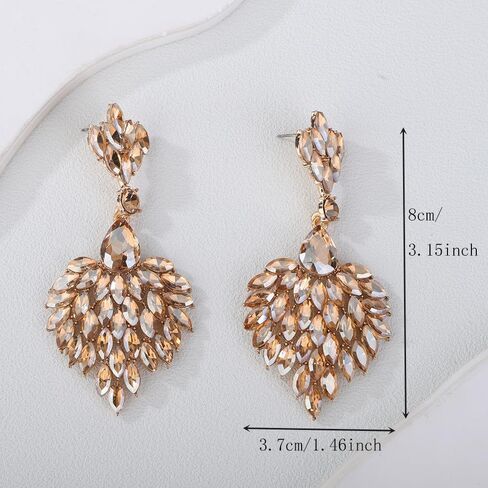 Fashion Art Deco Style Rhinestone Statement Earrings Heart Shape Rhinestone Dangle Drop Earrings Bohemian Style Sparkling Rhinestone Chandelier Earrings for Women Girls in Kuwait