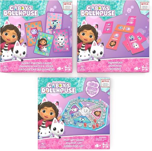 Gabby’s Dollhouse 3 Game Bundle Gift Set, Pop-Up Game Dominoes Jumbo Playing Cards, Gabby’s Dollhouse Toys Kids Games, for Preschoolers Ages 4 and up in Saudi Arabia