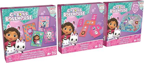 Gabby’s Dollhouse 3 Game Bundle Gift Set, Pop-Up Game Dominoes Jumbo Playing Cards, Gabby’s Dollhouse Toys Kids Games, for Preschoolers Ages 4 and up in Saudi Arabia