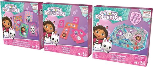 Gabby’s Dollhouse 3 Game Bundle Gift Set, Pop-Up Game Dominoes Jumbo Playing Cards, Gabby’s Dollhouse Toys Kids Games, for Preschoolers Ages 4 and up in Saudi Arabia