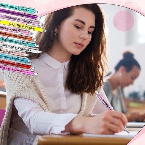12 قطعة من أقلام حبر جاف Crtiin، اقتباسات ملهمة للمكتب، سبعة أيام من الأسبوع، قلم مضحك يومي، عمل سلبي، يمتص عقلية هدية لزملاء العمل، حبر أسود (نمط كلمة أقسم) in Saudi Arabia