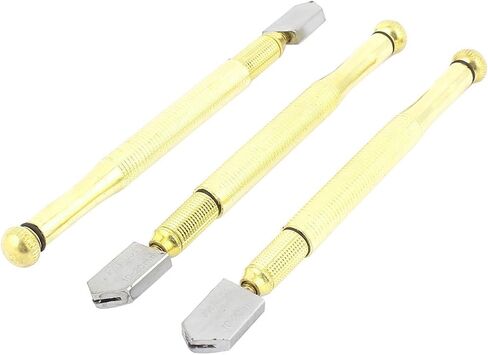 uxcell Glass Cutter 10mm-20mm, Pencil Style Oil Feed Carbide Tip Golden Metal Handle for Glass Tiles Mirror Cutting 3 Pcs in Saudi Arabia