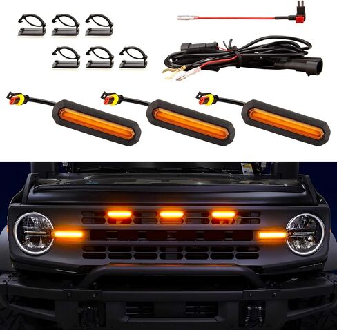 3 قطع مصابيح شبكية LED لقاعدة For-d Bronco وملحقات Black Diamond 2021-2023، مصابيح شواء OEM 2/4 أبواب مع مصهر وحزام أسلاك (أبيض) in Kuwait