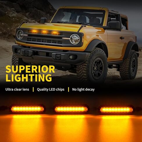 3 قطع مصابيح شبكية LED لقاعدة For-d Bronco وملحقات Black Diamond 2021-2023، مصابيح شواء OEM 2/4 أبواب مع مصهر وحزام أسلاك (أبيض) in Kuwait