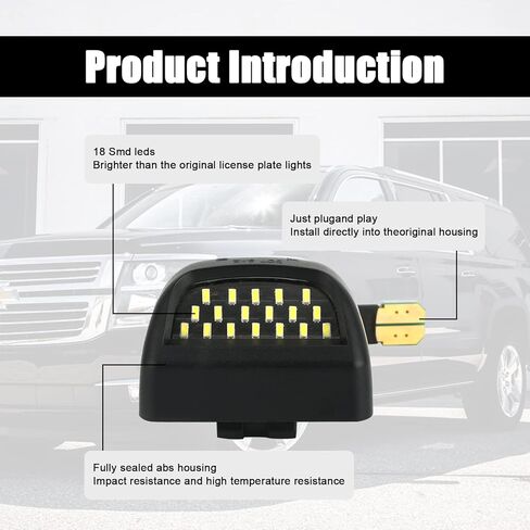 Pack-2 مجموعة مصابيح LED كاملة للوحة الترخيص، 6500K، متوافقة مع كاديلاك إسكاليد تشيفي سيلفرادو 1500 2500 3500 سوبربان تاهو جي إم سي سييرا 1500 2500 3500 يوكون XL (ضوء أبيض) in Kuwait