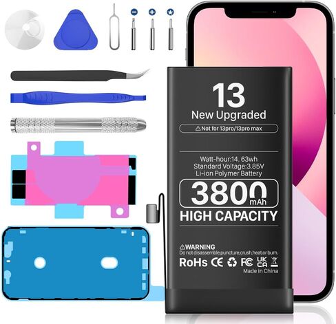 بطارية لجهاز iPhone 13، ترقية جديدة لبطارية بديلة عالية السعة لجهاز iPhone 13 (A2482 A2631 A2633 A2634 A2635) مع مجموعة أدوات بديلة احترافية in Kuwait