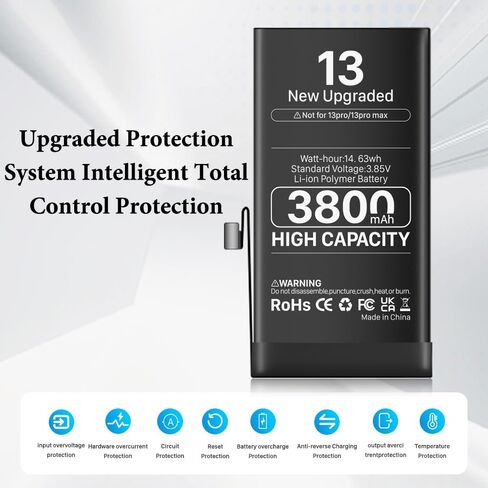 بطارية لجهاز iPhone 13، ترقية جديدة لبطارية بديلة عالية السعة لجهاز iPhone 13 (A2482 A2631 A2633 A2634 A2635) مع مجموعة أدوات بديلة احترافية in Kuwait