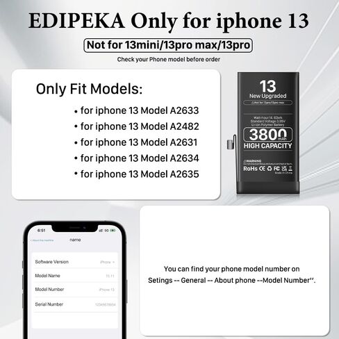 بطارية لجهاز iPhone 13، ترقية جديدة لبطارية بديلة عالية السعة لجهاز iPhone 13 (A2482 A2631 A2633 A2634 A2635) مع مجموعة أدوات بديلة احترافية in Kuwait