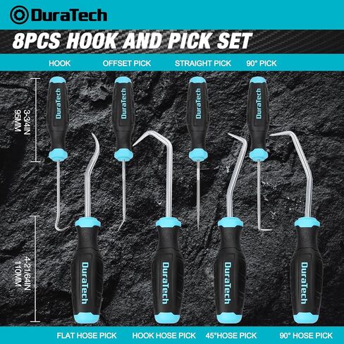 DURATECH 4 Piece Hook and Pick Set, Offset, Straight, 90°Pick and Hook, Used for Auto and Electronics Maintenance Tools, with Storage Tray in Saudi Arabia