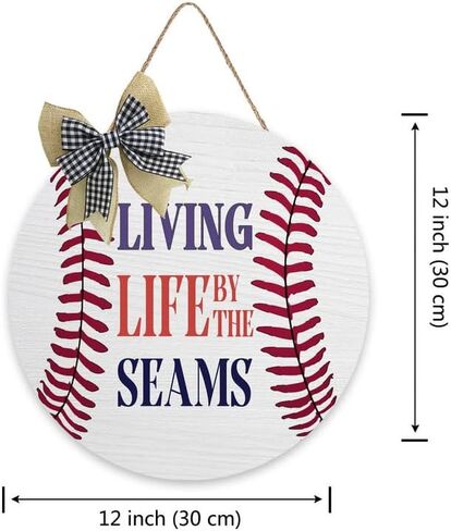 Baseball Logo At Seams Living Living Front Door Decor, Wood Outdoor Porch Decor Door Garland Hangers, Wood Wall Plaques for Sports Ball Lovers Rustic Farmhouse Porch Wall Decor 12x12 Inch in Saudi Arabia