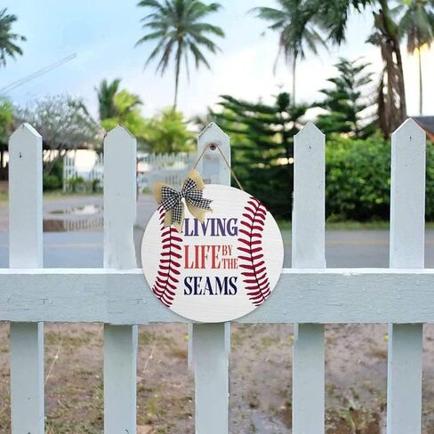 Baseball Logo At Seams Living Living Front Door Decor, Wood Outdoor Porch Decor Door Garland Hangers, Wood Wall Plaques for Sports Ball Lovers Rustic Farmhouse Porch Wall Decor 12x12 Inch in Saudi Arabia