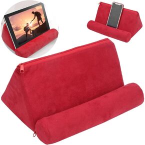 Soft Phone Tablet Holder, Lightweight Pillow Tablet Stand Books Smartphones Magazines Stand Holder for Bed Suede Fabric Multifunctional Design for Bed, Armrests, Carpet, Red