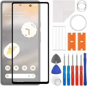 Front Screen Glass Outer Panel Lens Replacement +OCA Compatible with Google Pixel 6a (No LCD Screen and Touch Digitizer) with Repair Kit