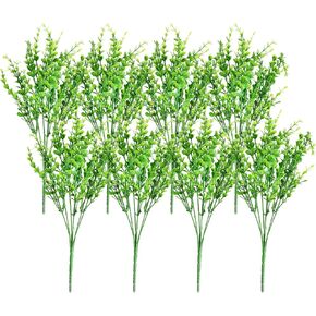 Cornucopia Artificial Shrubs (8-Pack); Faux Plastic Leafy Greenery Imitation Boxwood Plants for Decorating Indoor & Outdoor