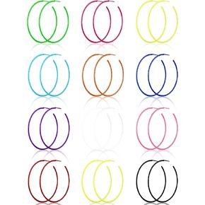 12 Pairs 80s Classic Big Earrings 90s Retro Neon Earrings Party Dangle Earrings Accessories for Women (Round Style)