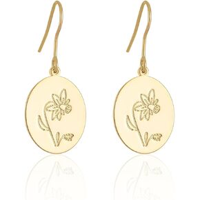 Gold Earrings for Women, 14K Gold Plated Birth Flower Earrings Dainty Dangle Earrings Trendy Personalized Birthday Gift for Her